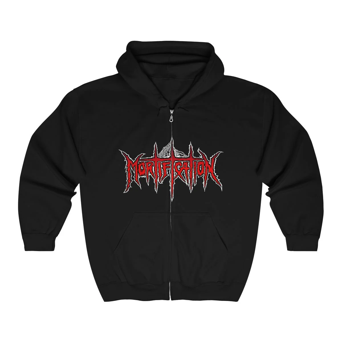 Mortification Total Thrashing Death (Red) Full Zip Hooded Sweatshirt