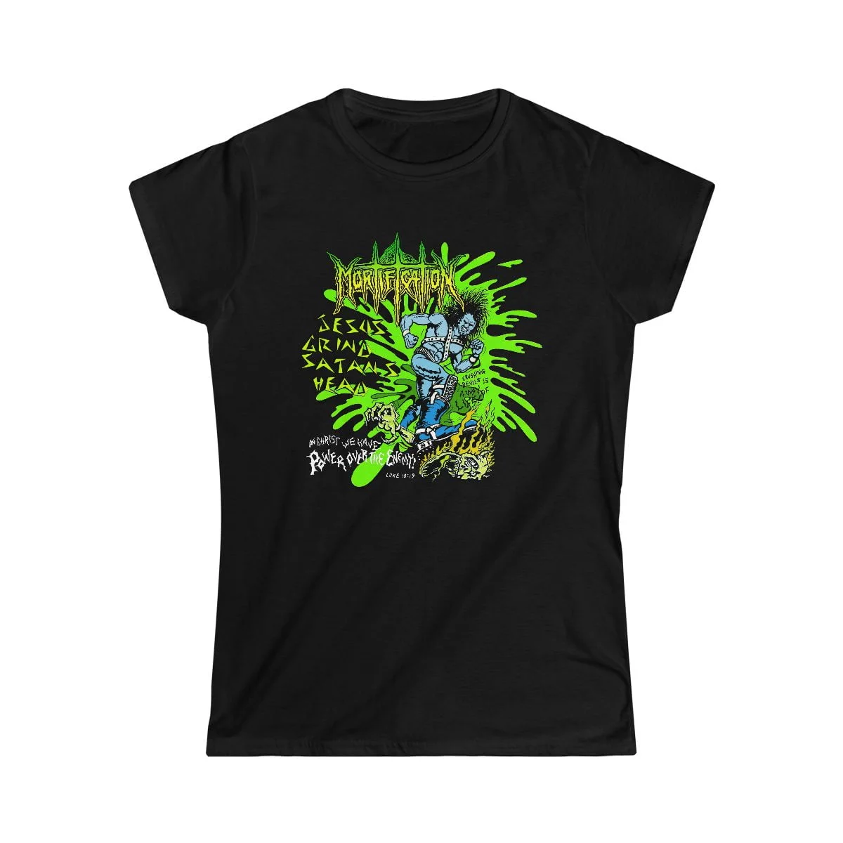 Mortification - Jesus Grind Satan's Head Women's Short Sleeve Tshirt