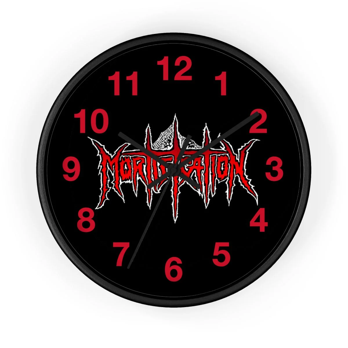 Mortification Logo Red and White Wall clock