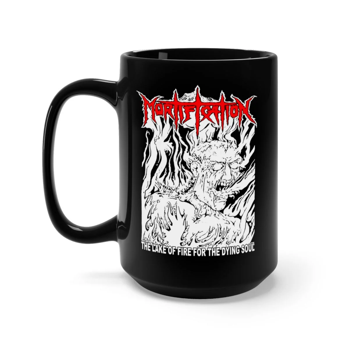 Mortification - The Lake of Fire Black Mug 15oz