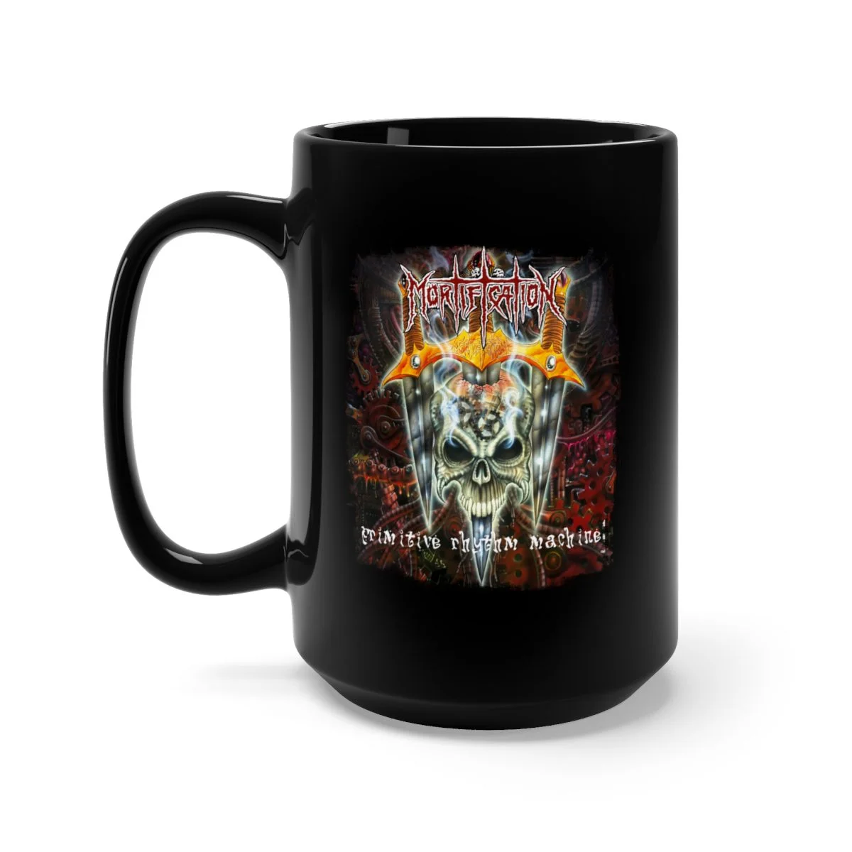 Mortification - Primitive Rhythm Machine 15oz Black Mug