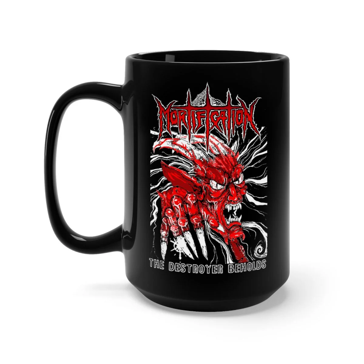 Mortification The Destroyer Beholds (Red) 15oz Black Mug