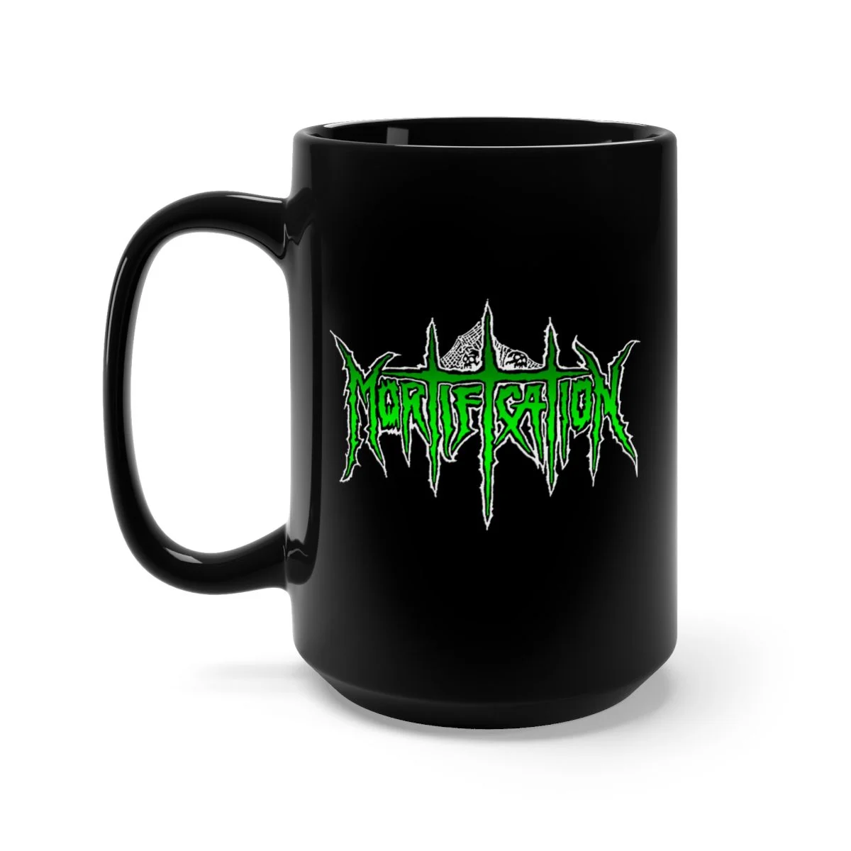 Mortification Total Thrashing Death (Green) 15oz Black Mug