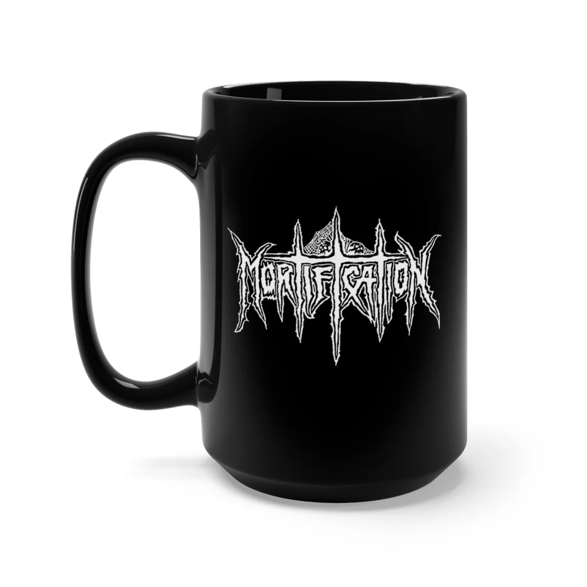 Mortification Total Thrashing Death (White) 15oz Black Mug