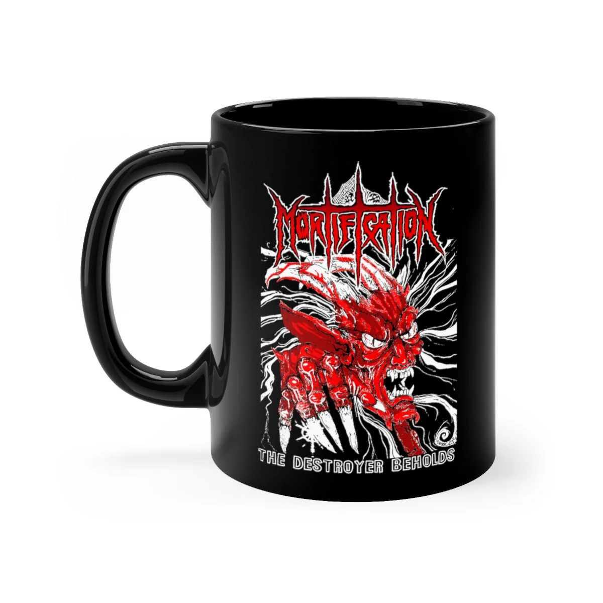 Mortification The Destroyer Beholds (Red) 11oz Black mug