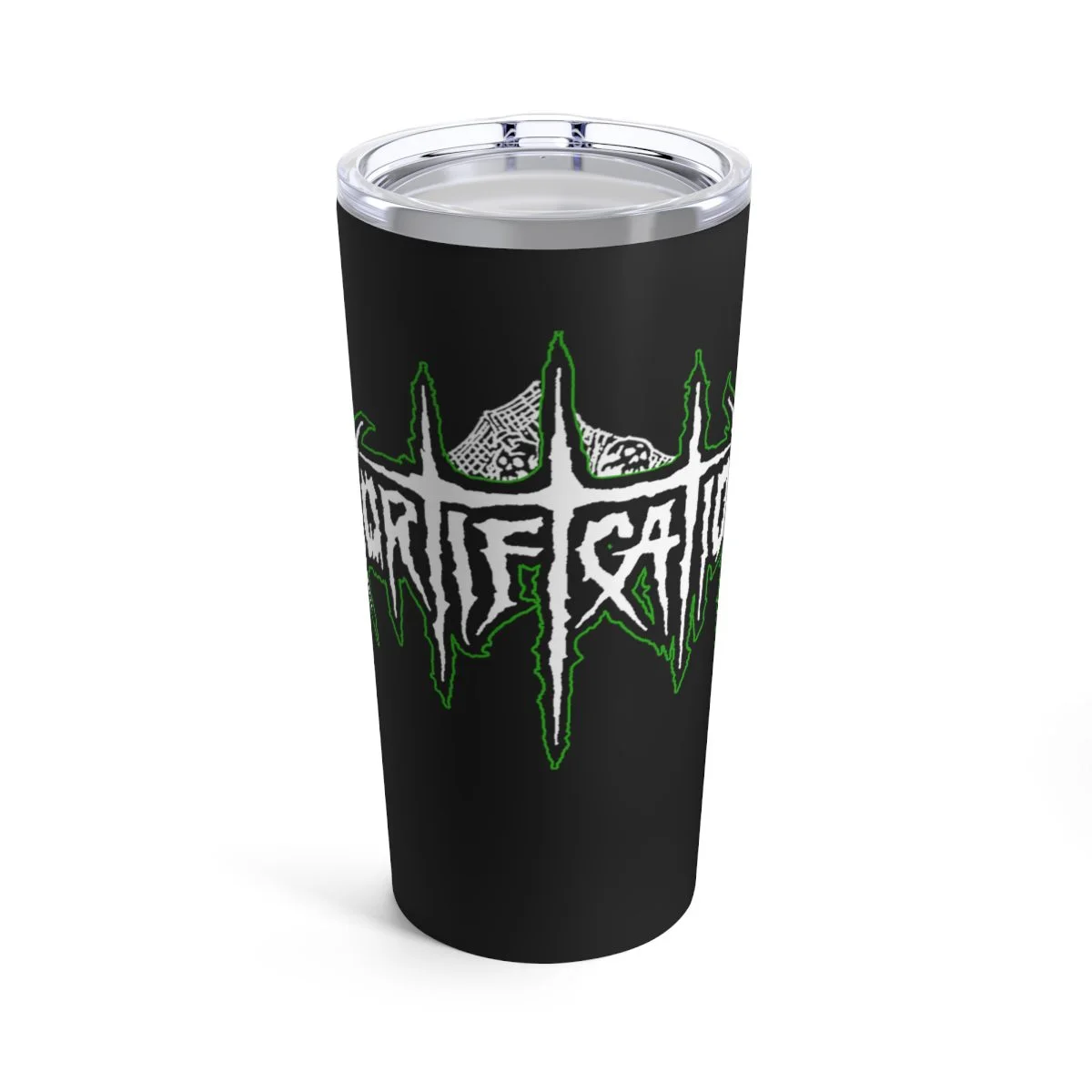 Mortification White and Green Logo 20oz Stainless Steel Tumbler