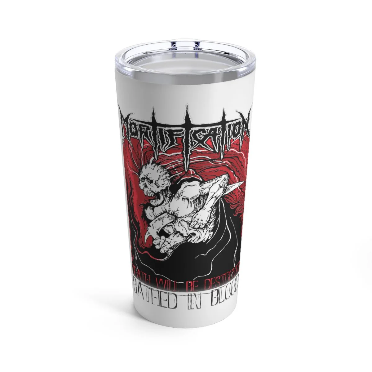 Mortification - Bathed In Blood (White) 20oz Stainless Steel Tumbler