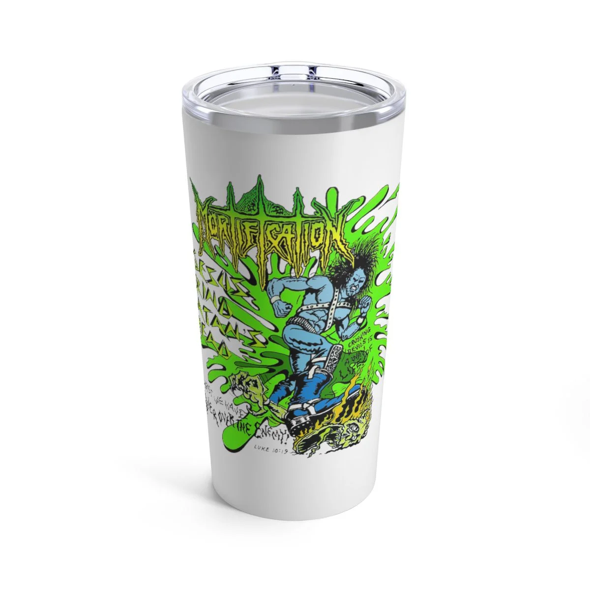 Mortification - Jesus Grind Satan's Head (White) 20oz Stainless Steel Tumbler