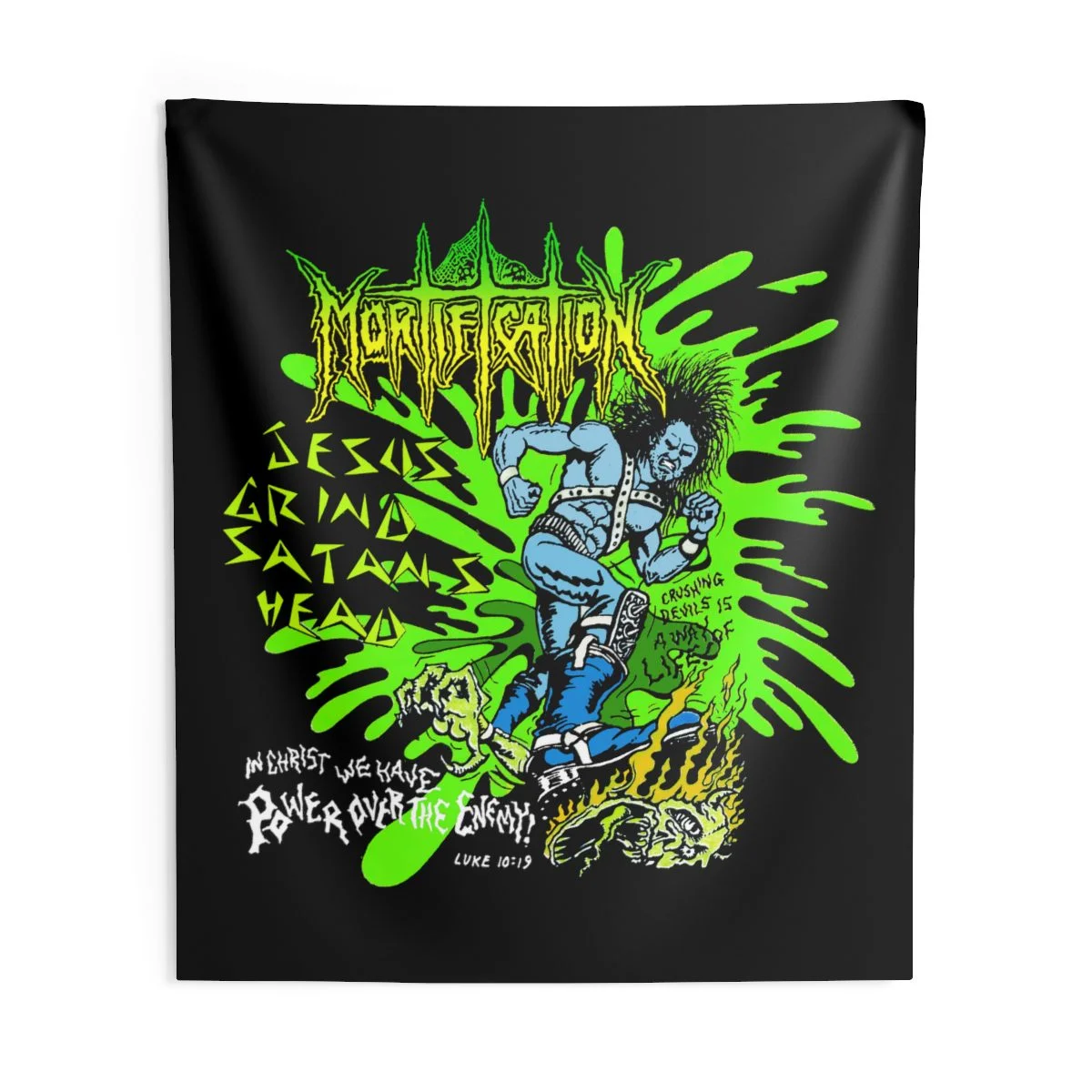 Mortification - Jesus Grind Satan's Head Indoor Wall Tapestries