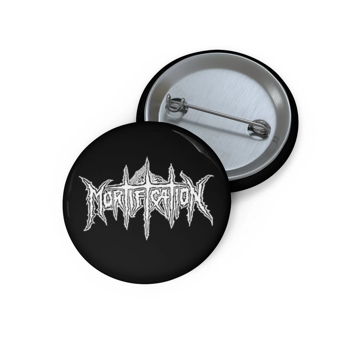 Mortification White Logo Pin Buttons