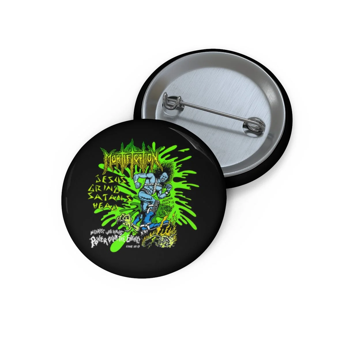 Mortification - Jesus Grind Satan's Head Pin Buttons