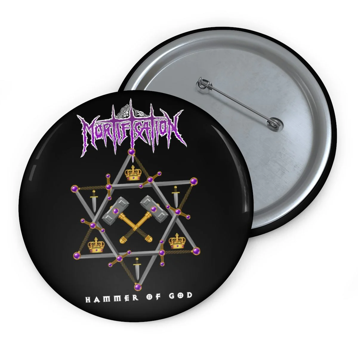 Mortification - Hammer of God Pin Buttons