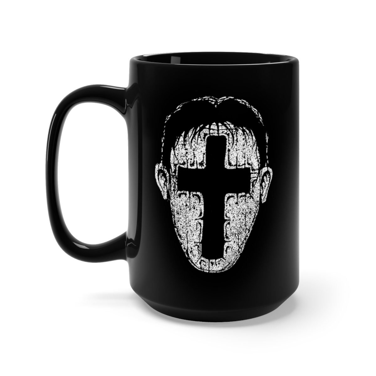 Cross Face  – Black Mug 15oz
