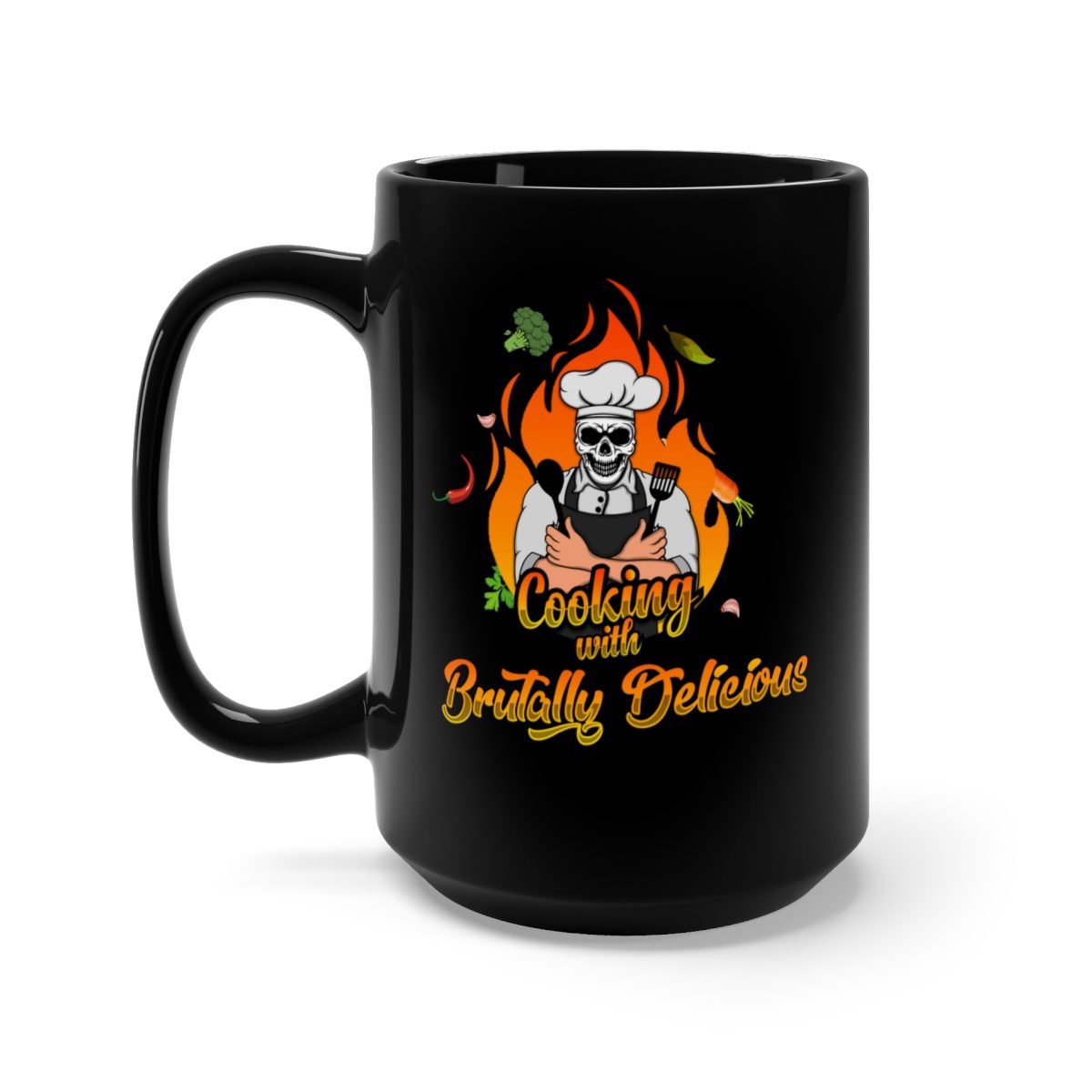 Cooking With Brutally Delicious 15oz Black Mug