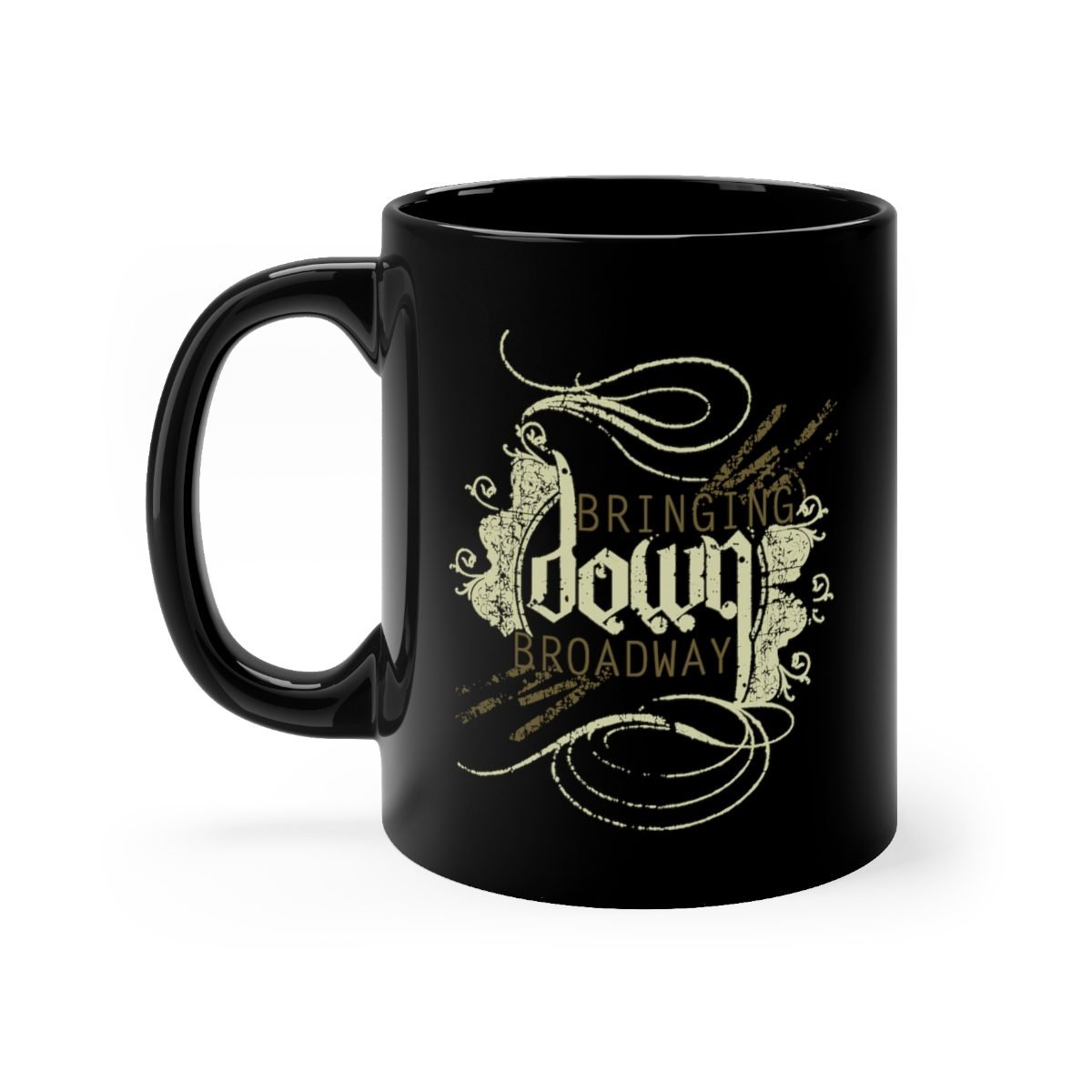 Bringing Down Broadway – Swirly Logo 11oz Black mug