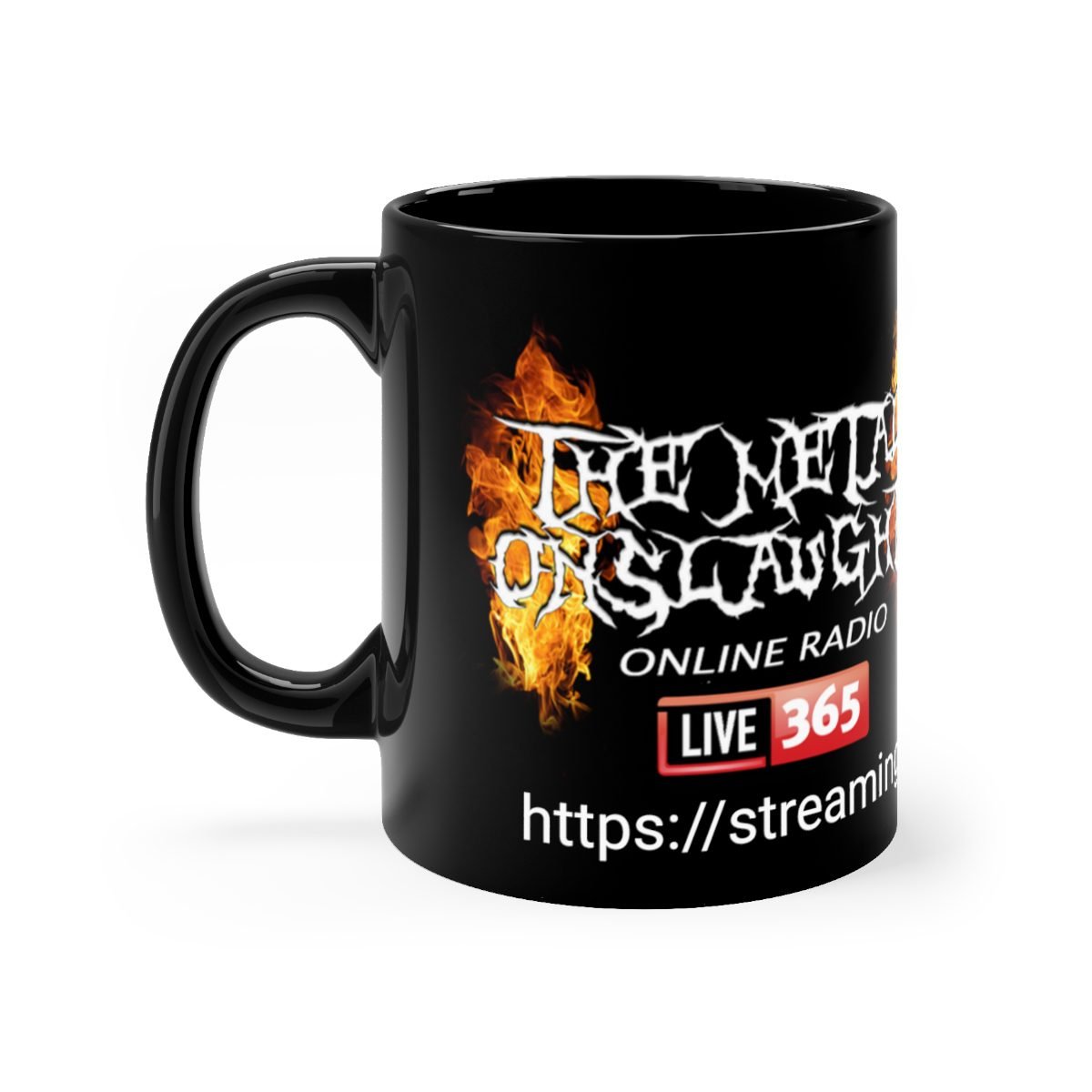 Personalized The Metal Onslaught Online Radio365 black mug 11oz