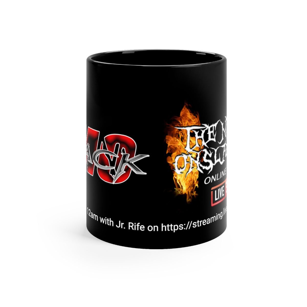 TMO Black with Jr & The Metal Onslaught Online Radio365 black mug 11oz