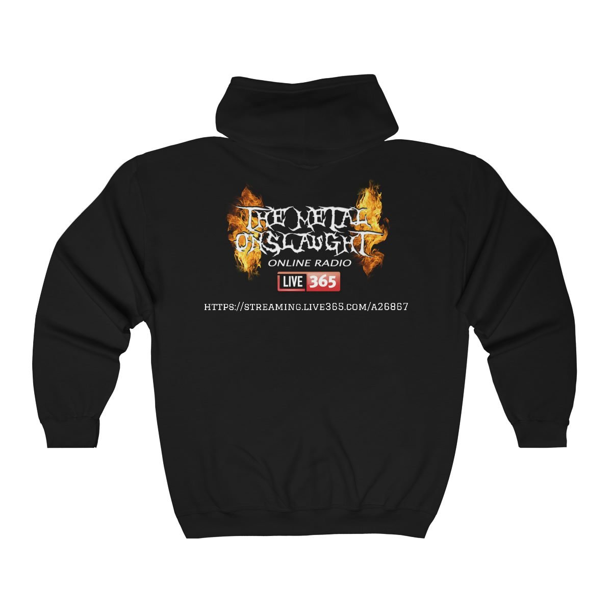 The Metal Priest with TMO Online Radio Back Full Zip Hooded Sweatshirt
