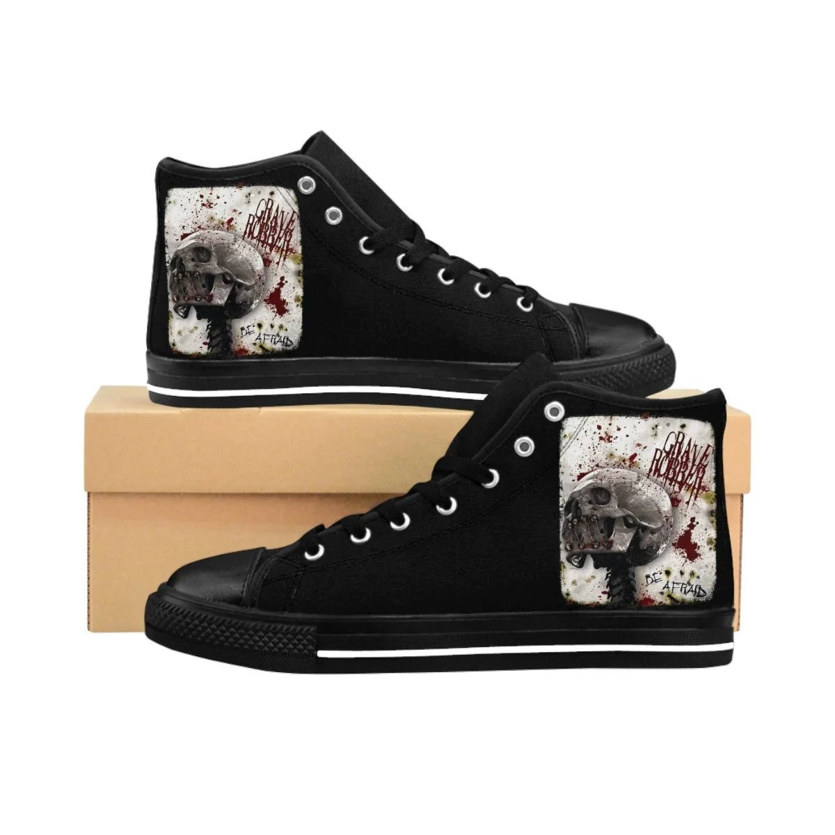 Grave Robber Be Afraid Skull Men's High-top Sneakers