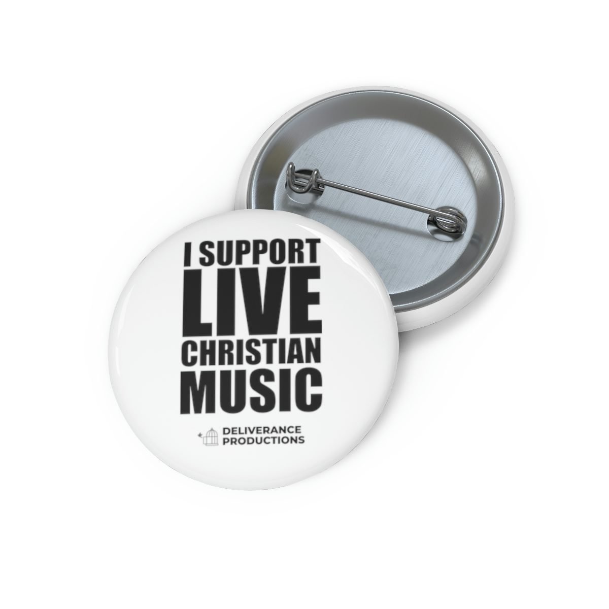 Deliverance Productions – I Support Live Christian Music Pin Buttons (White)