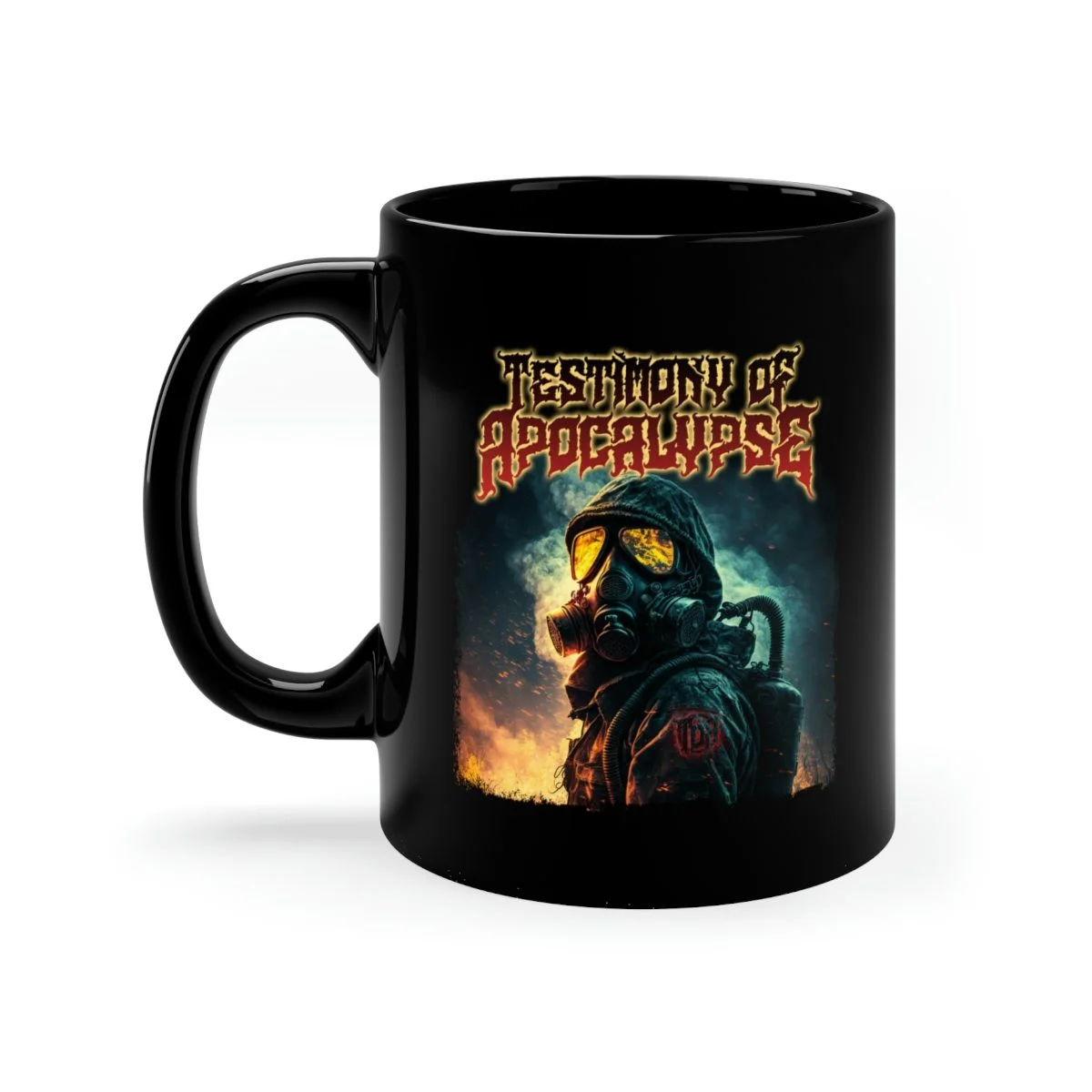 Testimony of Apocalypse Gas Mask 11oz Black Mug