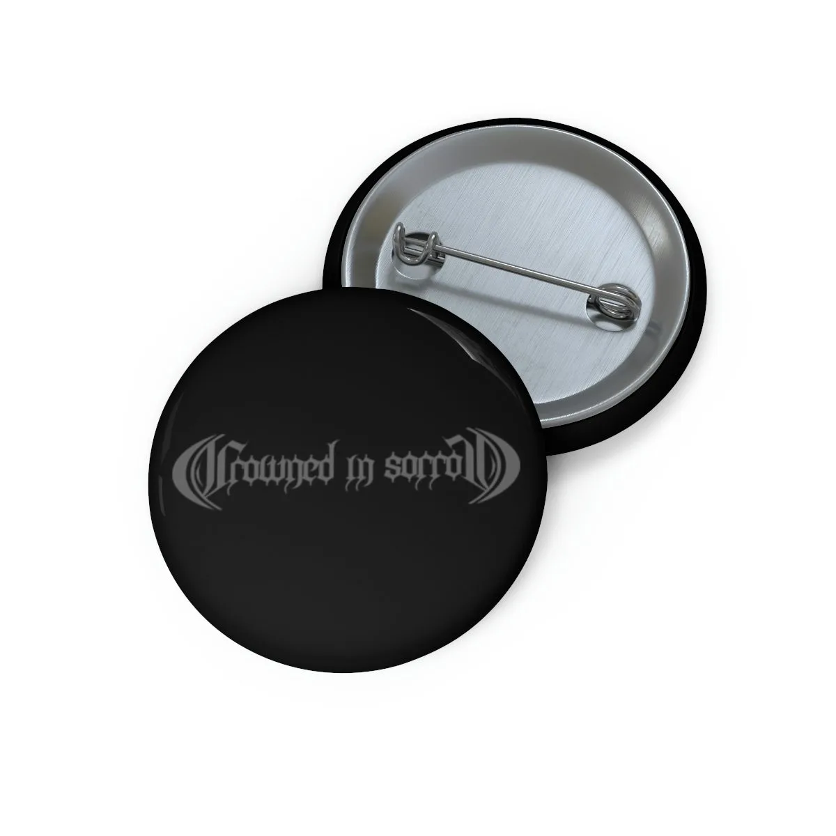 Crowned in Sorrow Grey Logo Pin Buttons