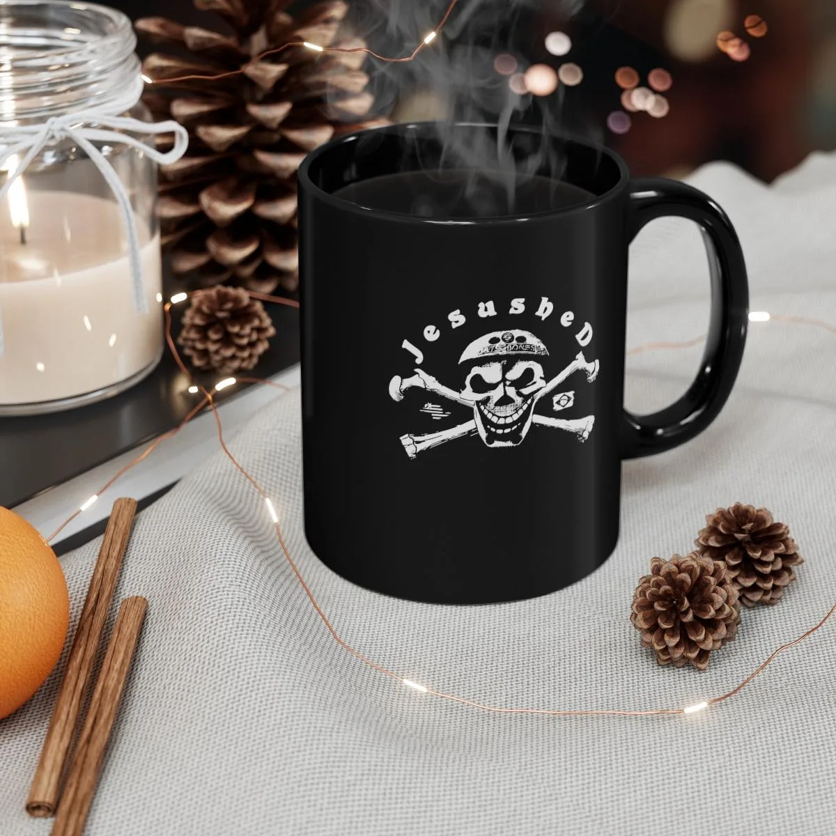 Jesushed White Logo 11oz Black mug - Image 4