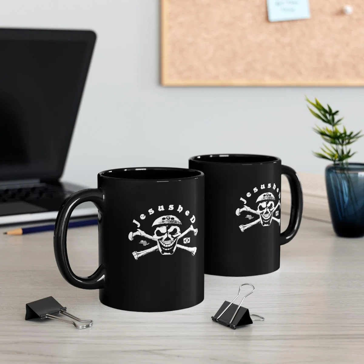 Jesushed White Logo 11oz Black mug - Image 5