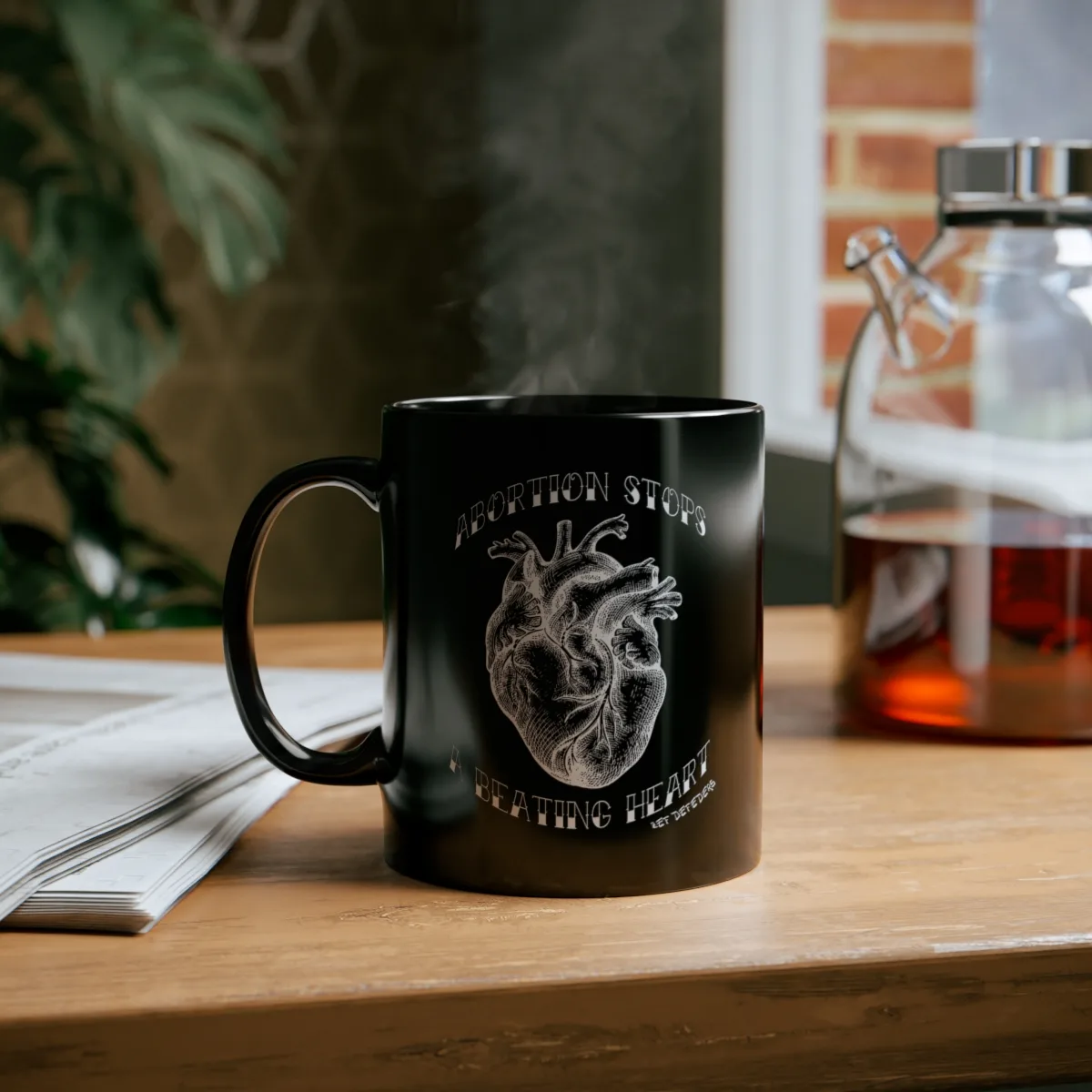 ZEF Defenders - Abortion Stops A Beating Heart 11oz Black mug