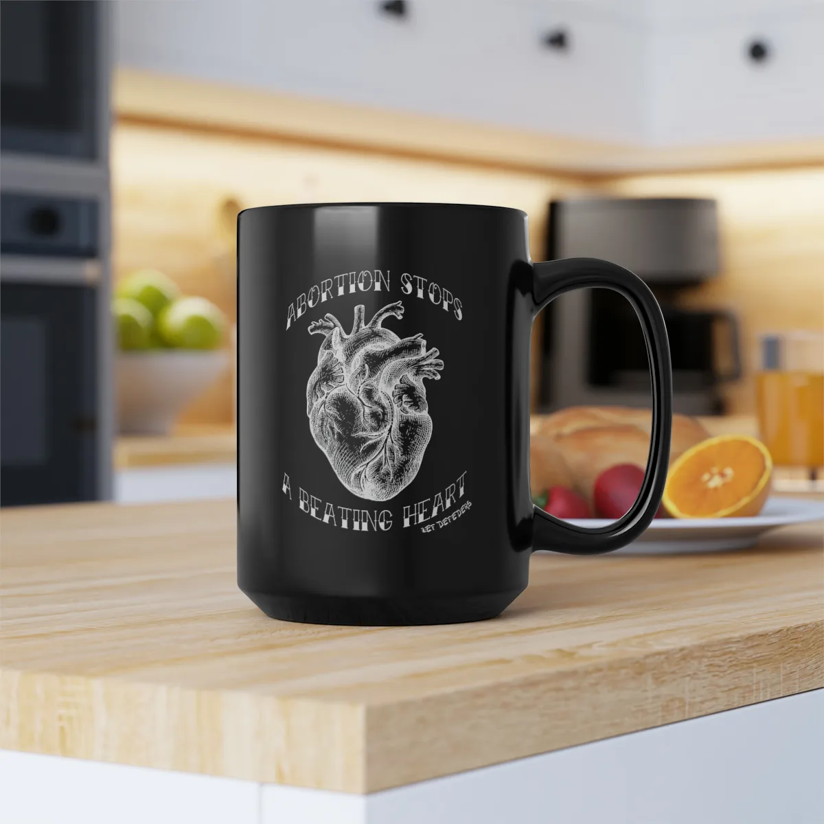 ZEF Defenders - Abortion Stops A Beating Heart 15oz Black Mug