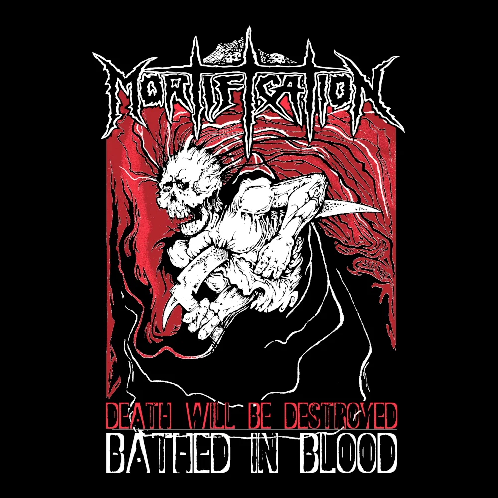 Mortification - Bathed in Blood - Black Denim Printed Patches (2 sizes)