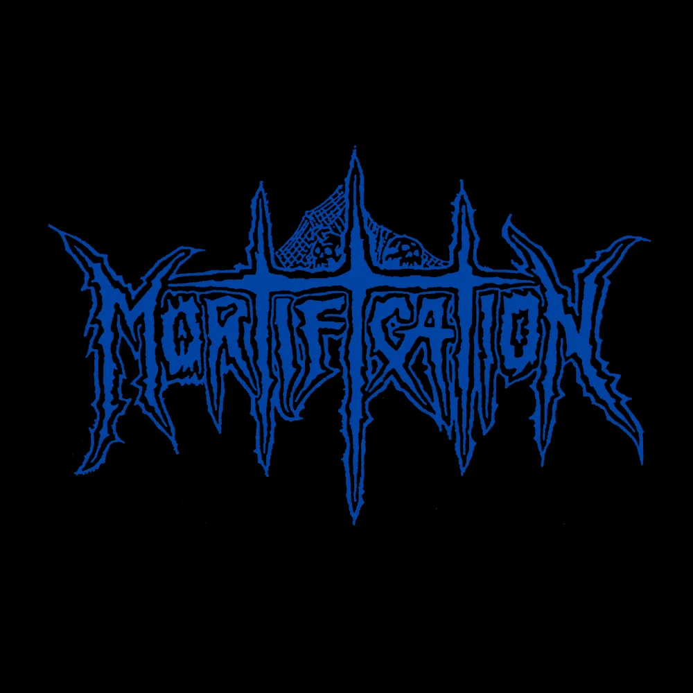 Mortification - Logo Dark Blue - Black Denim Printed Patches (2 sizes)