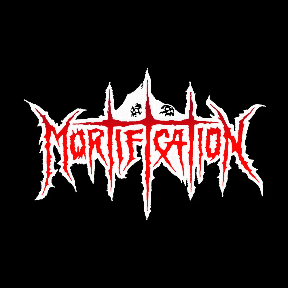 Mortification Red White - Black Denim Printed Patches (2 sizes)