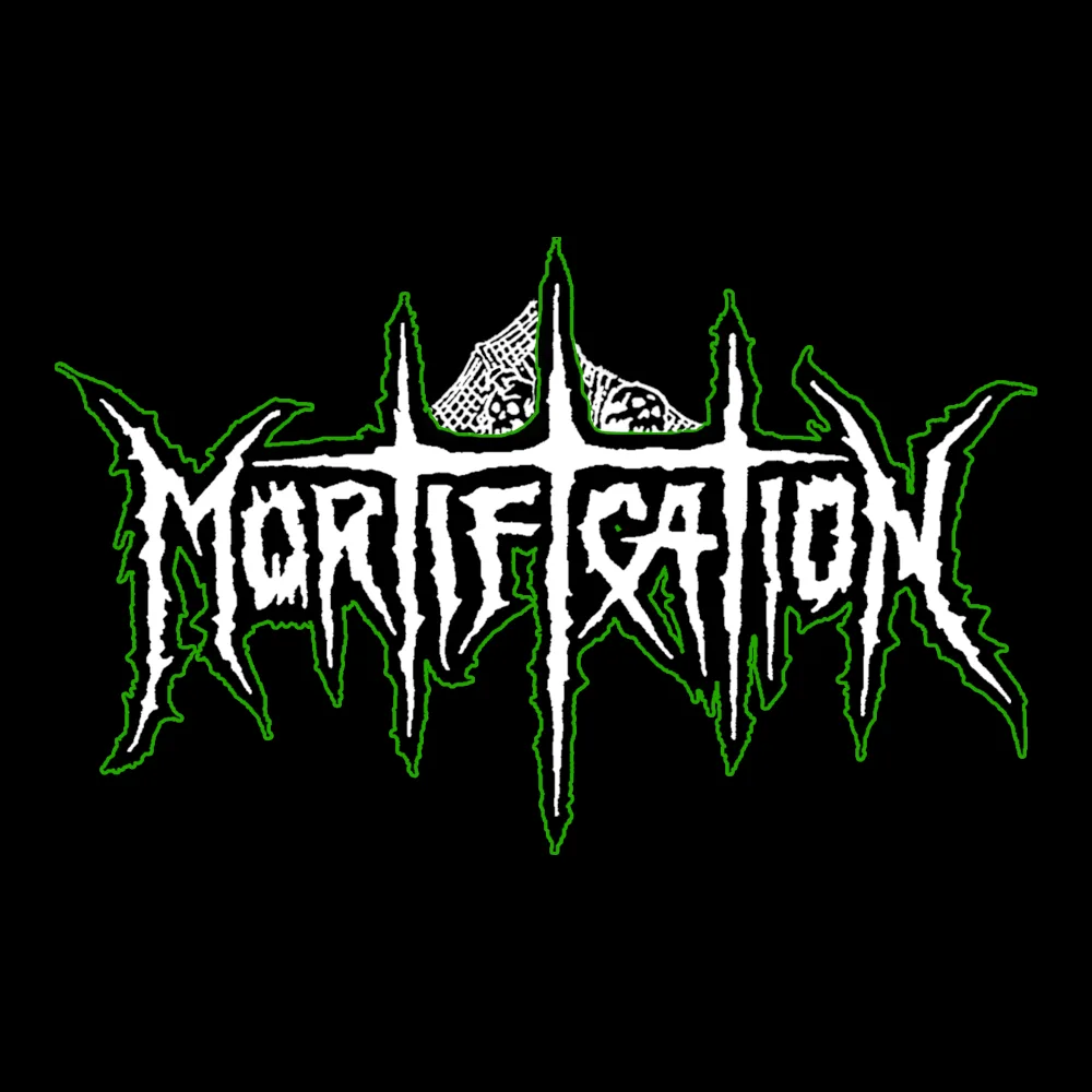 Mortification - Silver Cord Logo - Black Denim Printed Patches (2 sizes)