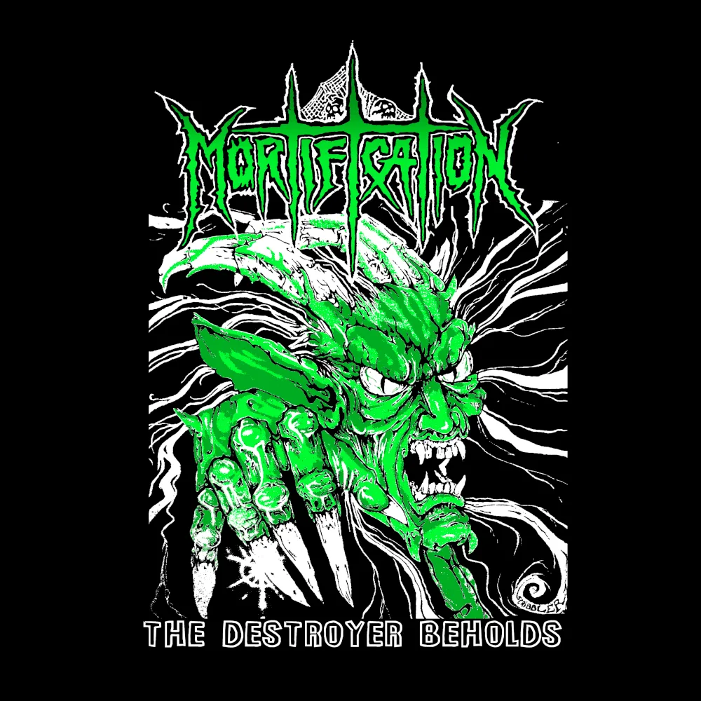 Mortification - The Destroyer Beholds Green - Black Denim Printed Patches (2 sizes)