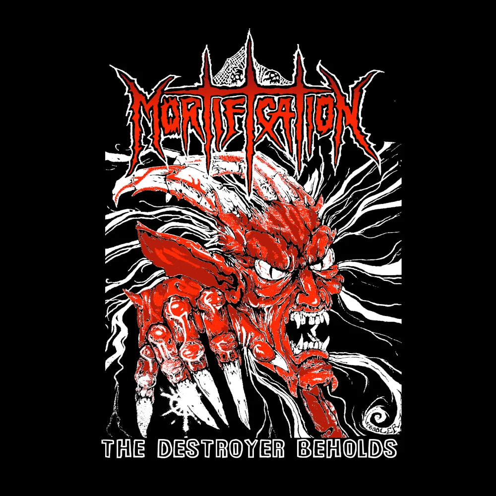 Mortification - The Destroyer Beholds Red - Black Denim Printed Patches (2 sizes)