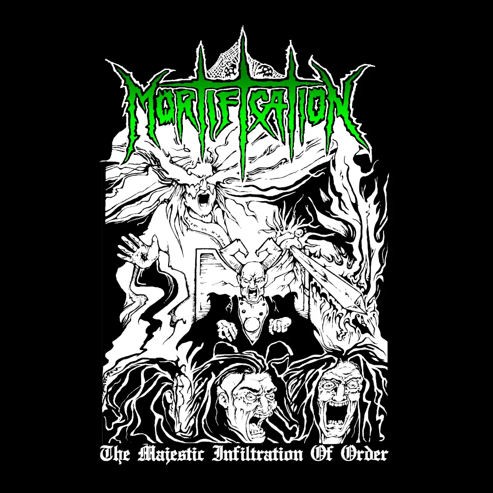 Mortification - The Majestic Infiltration of Order - Black Denim Printed Patches (2 sizes)