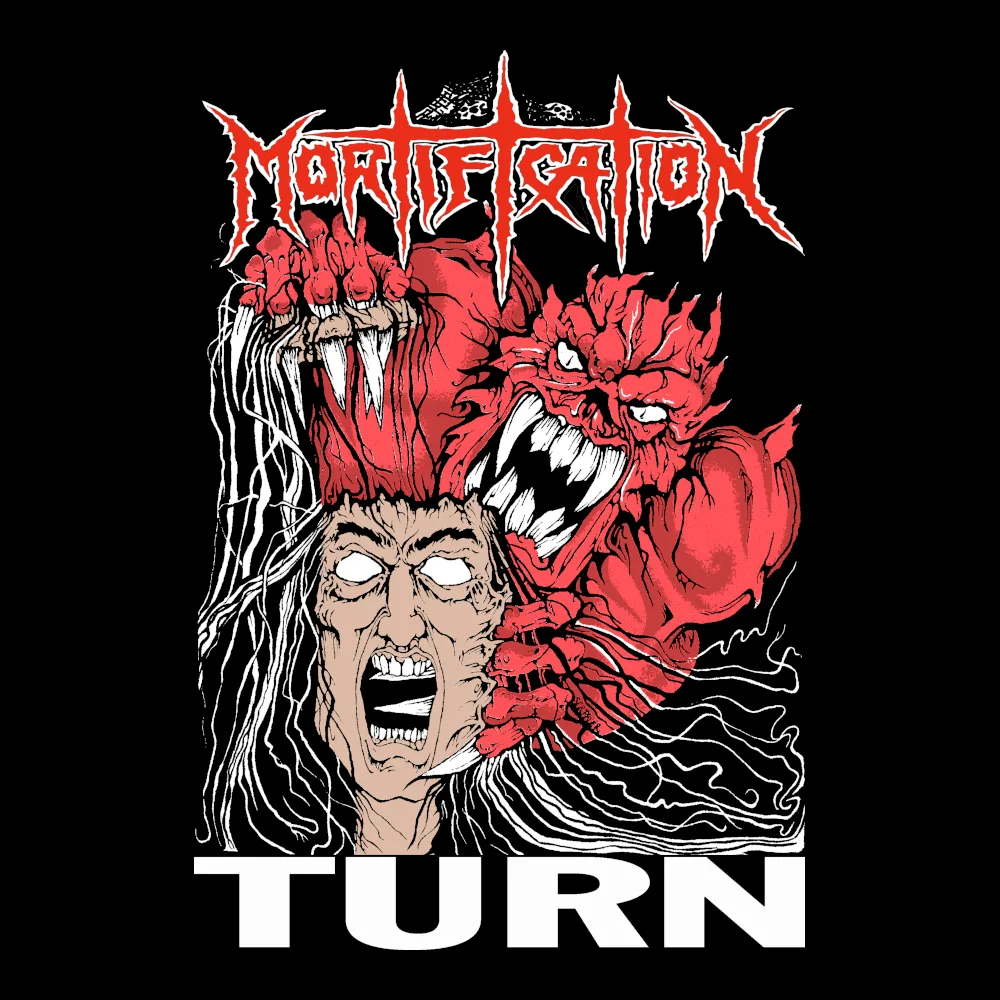 Mortification - Turn Red Logo Version - Black Denim Printed Patches (2 sizes)