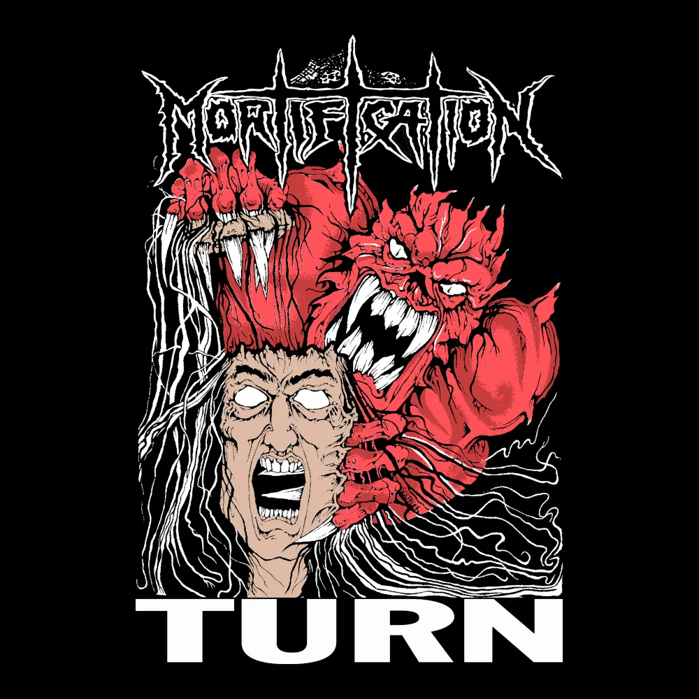 Mortification - Turn - Black Denim Printed Patches (2 sizes)
