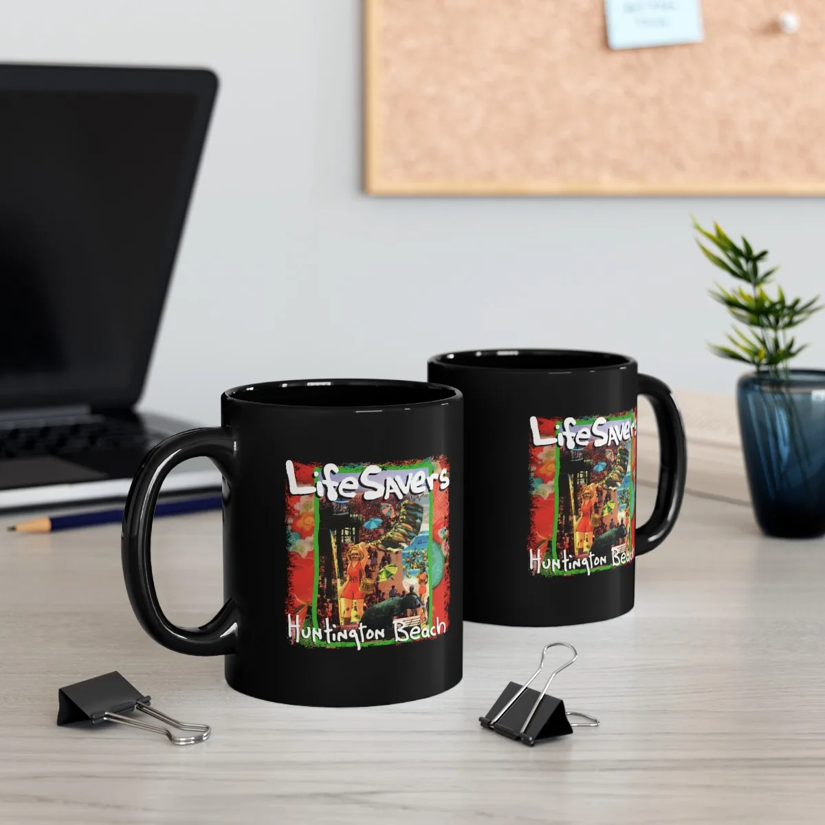 Lifesavers - Huntington Beach 11oz Black Mugs