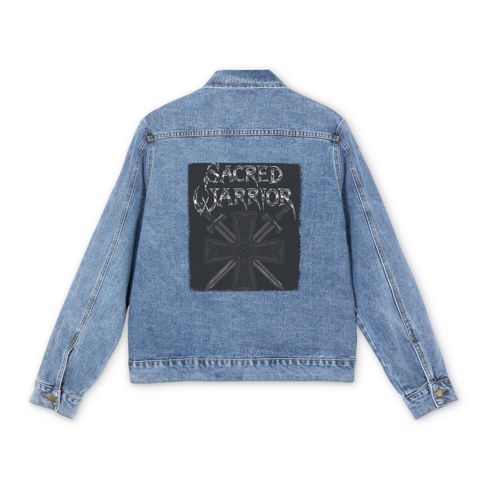 Sacred Warrior Celtic Cross Men's Denim Jacket