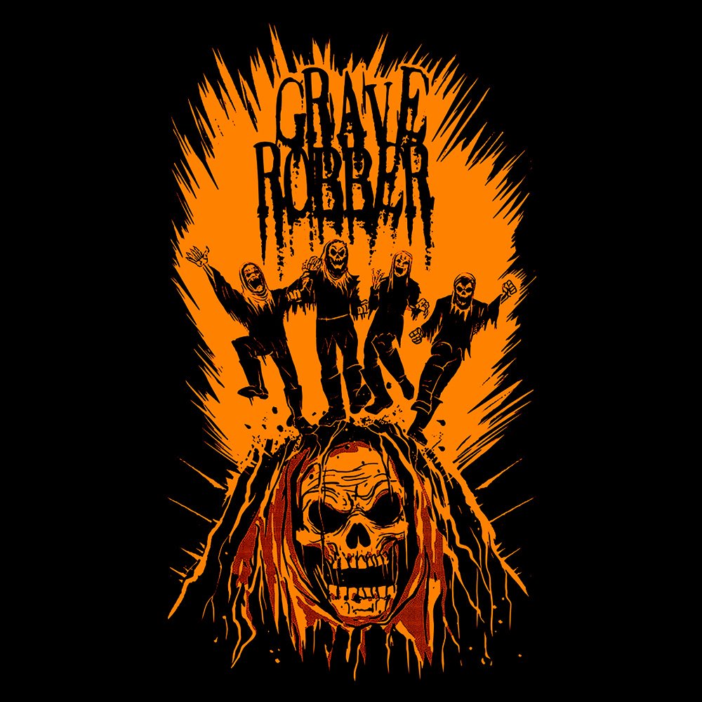 Grave Robber - Volcano Destroyer Limited Edition Orange - Black Denim Printed Patches (2 sizes)