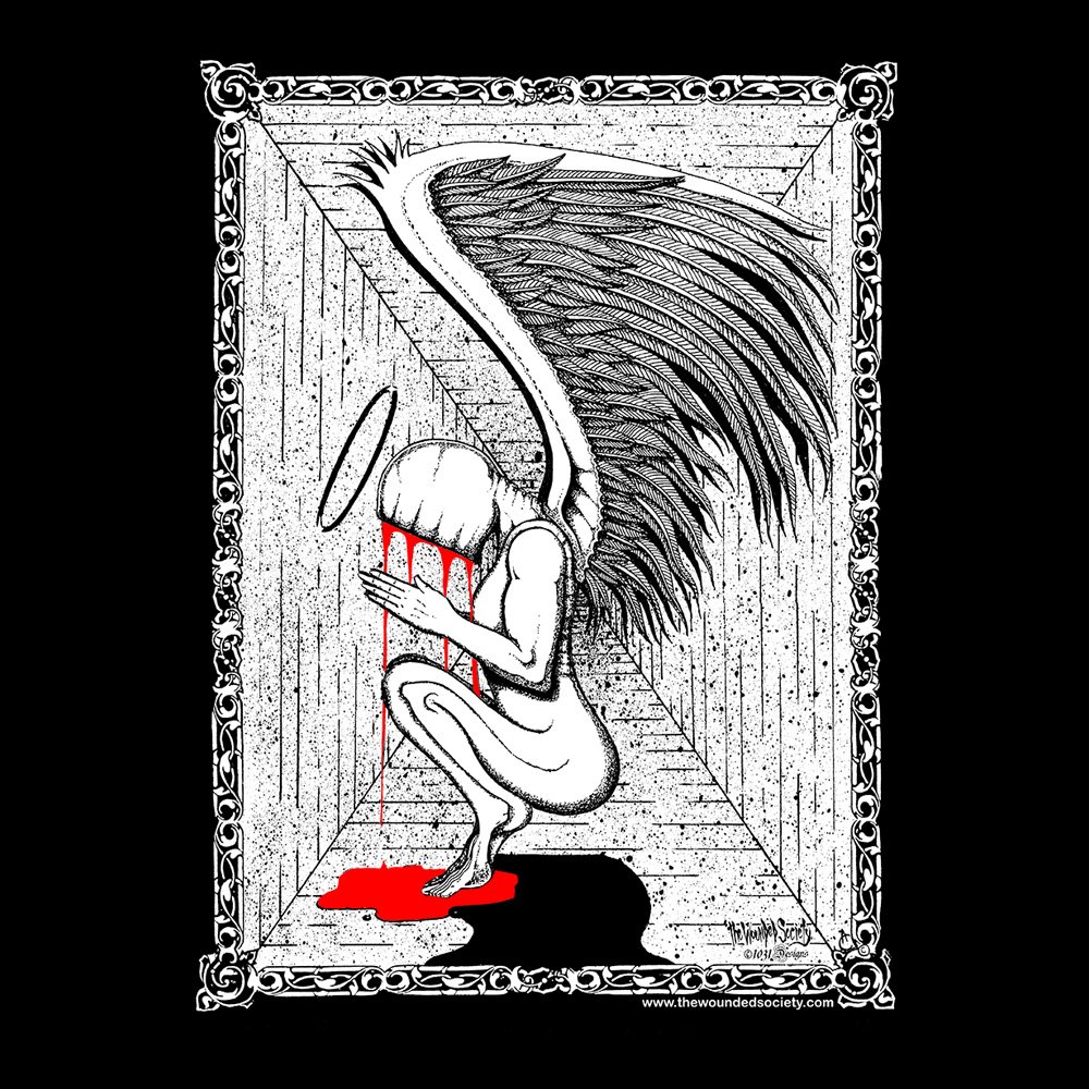 Praying Angel by The Wounded Society - Black Denim Printed Patches (2 sizes)