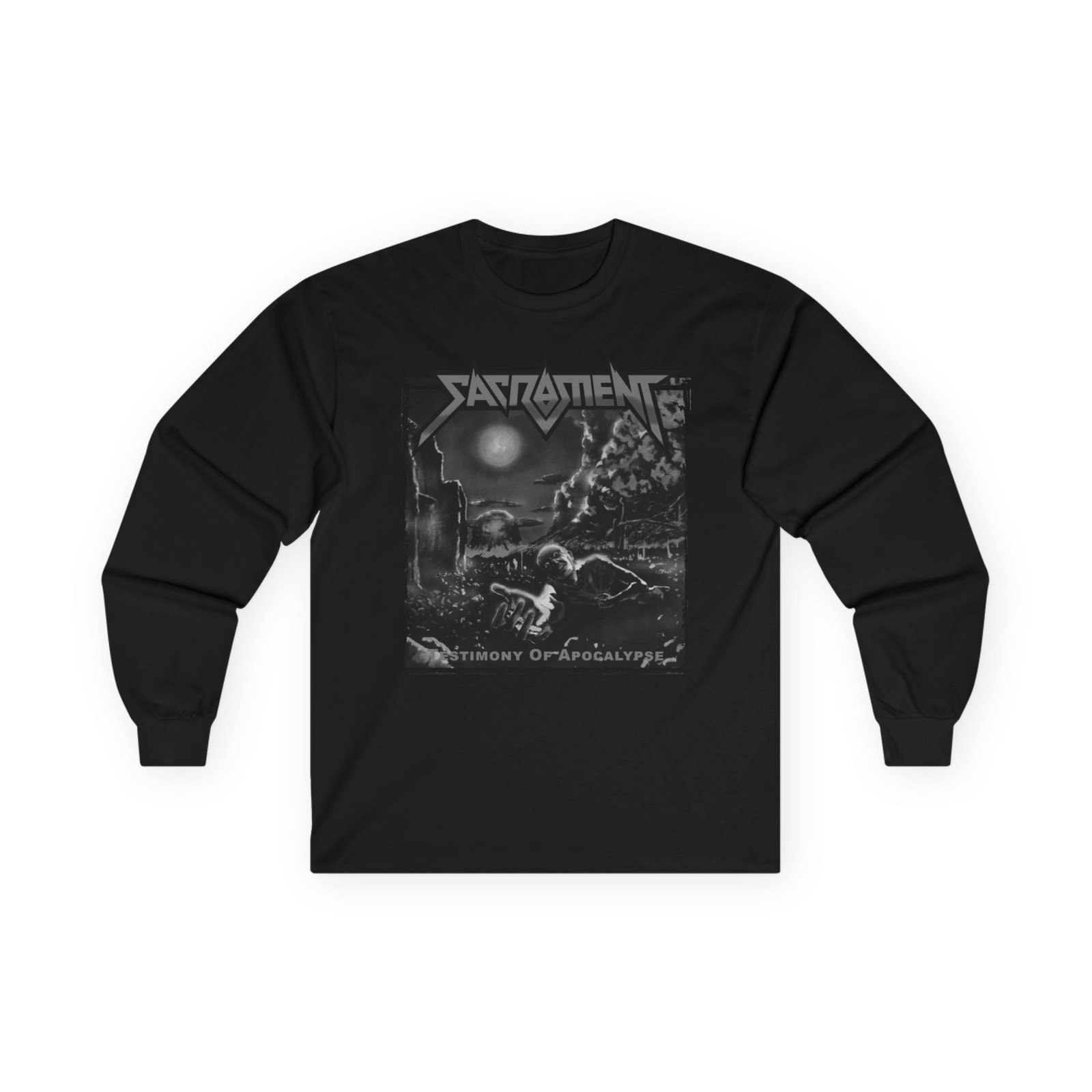 Sacrament - Testimony Of Apocalypse Black And White Long Sleeve Tshirt (2-Sided)