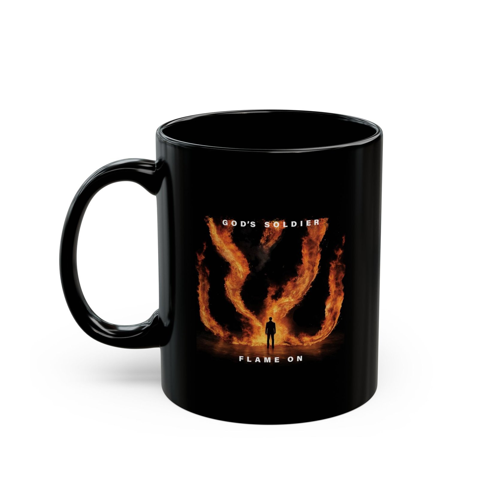 God's Soldier - Flame On 11oz Black Mugs