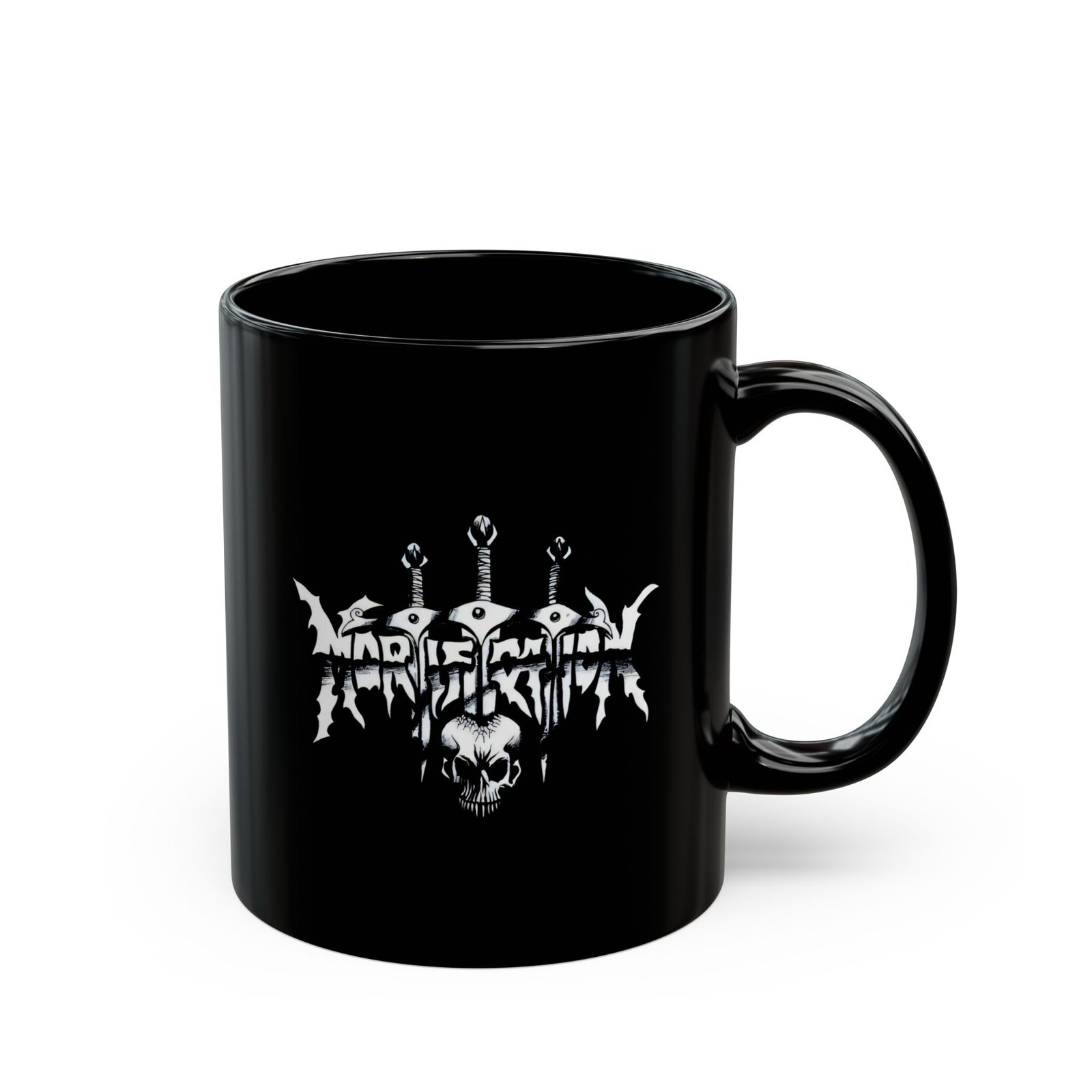Mortification Swords And Skulls Logo 11oz Black Mugs - Image 3