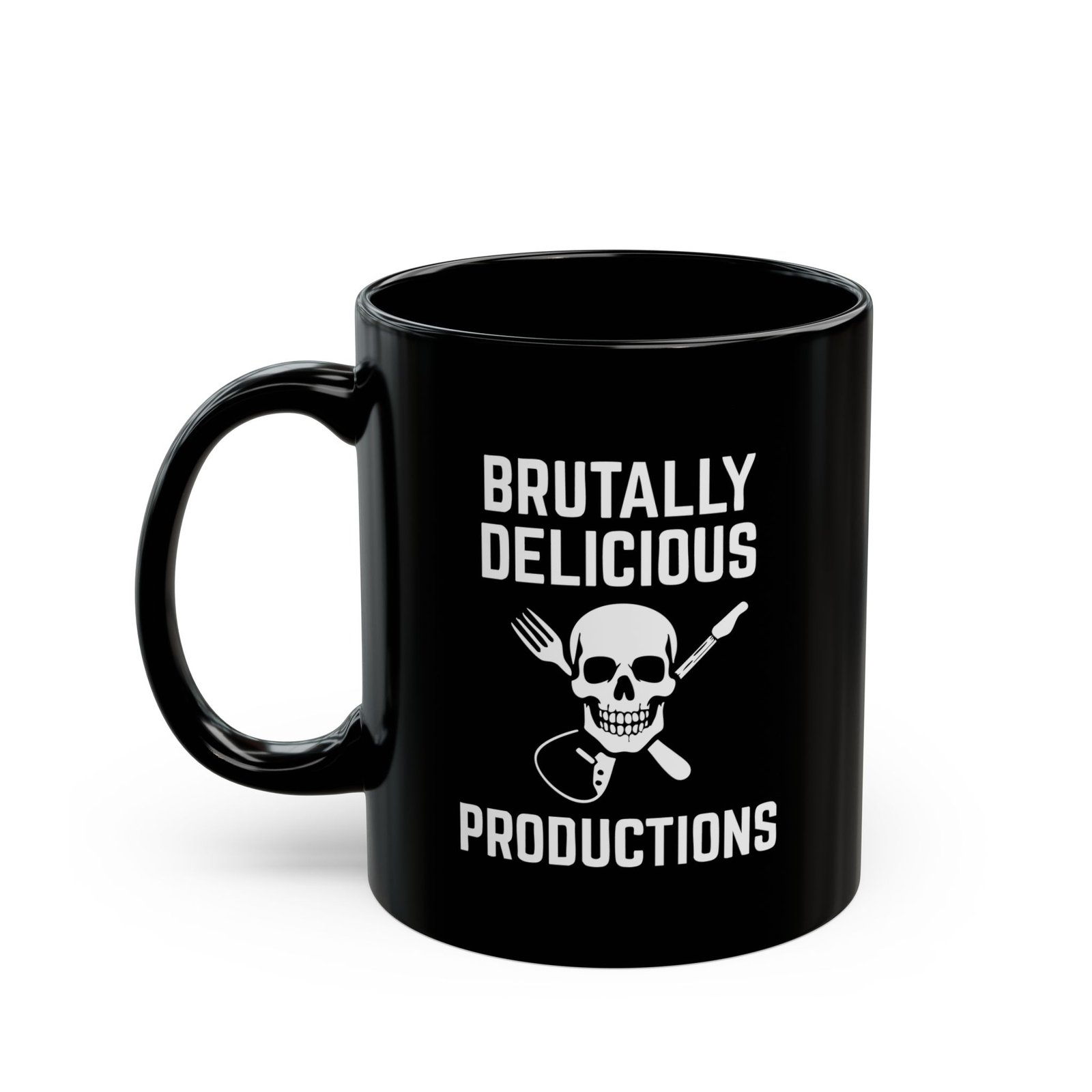 Brutally Delicious Productions Logo 2025 11oz Black Mugs