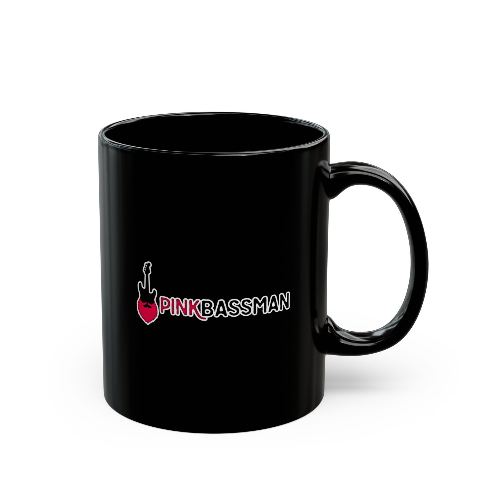 PinkBassMan Logo 11oz Black Mugs - Image 3