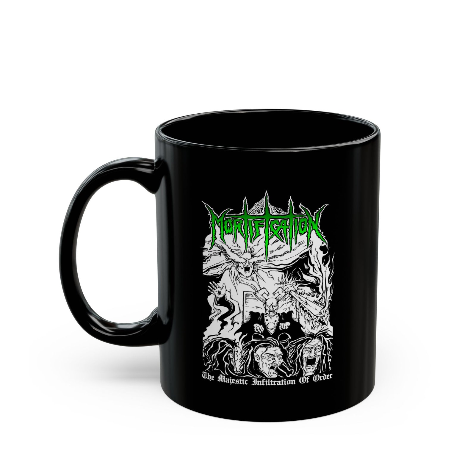 Mortification - The Majestic Infiltration Of Order 11oz Black Mugs (Green)