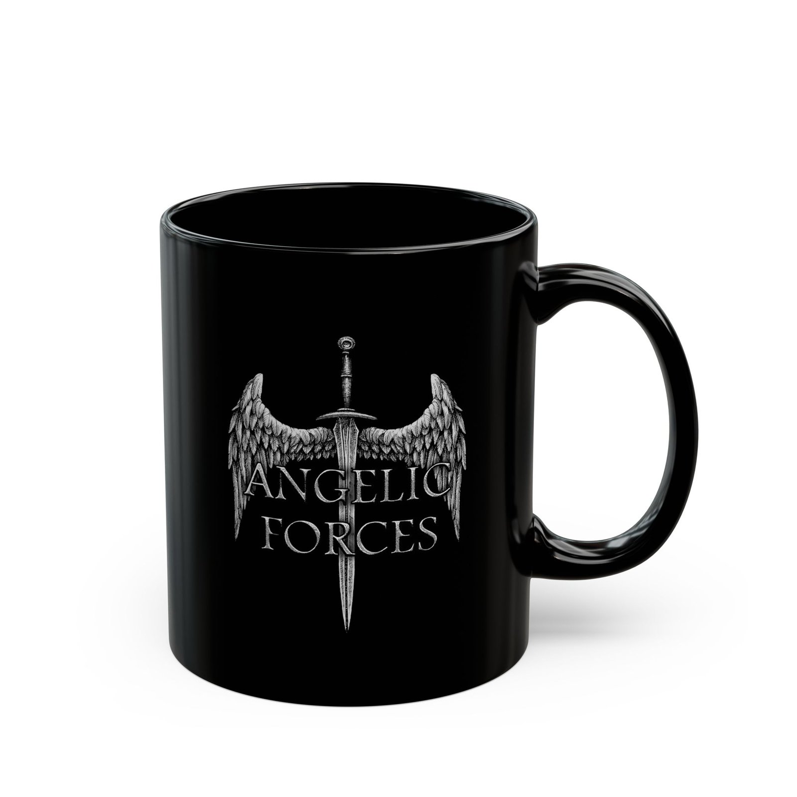 Angelic Forces Sword And Wing Logo 11oz Black Mugs